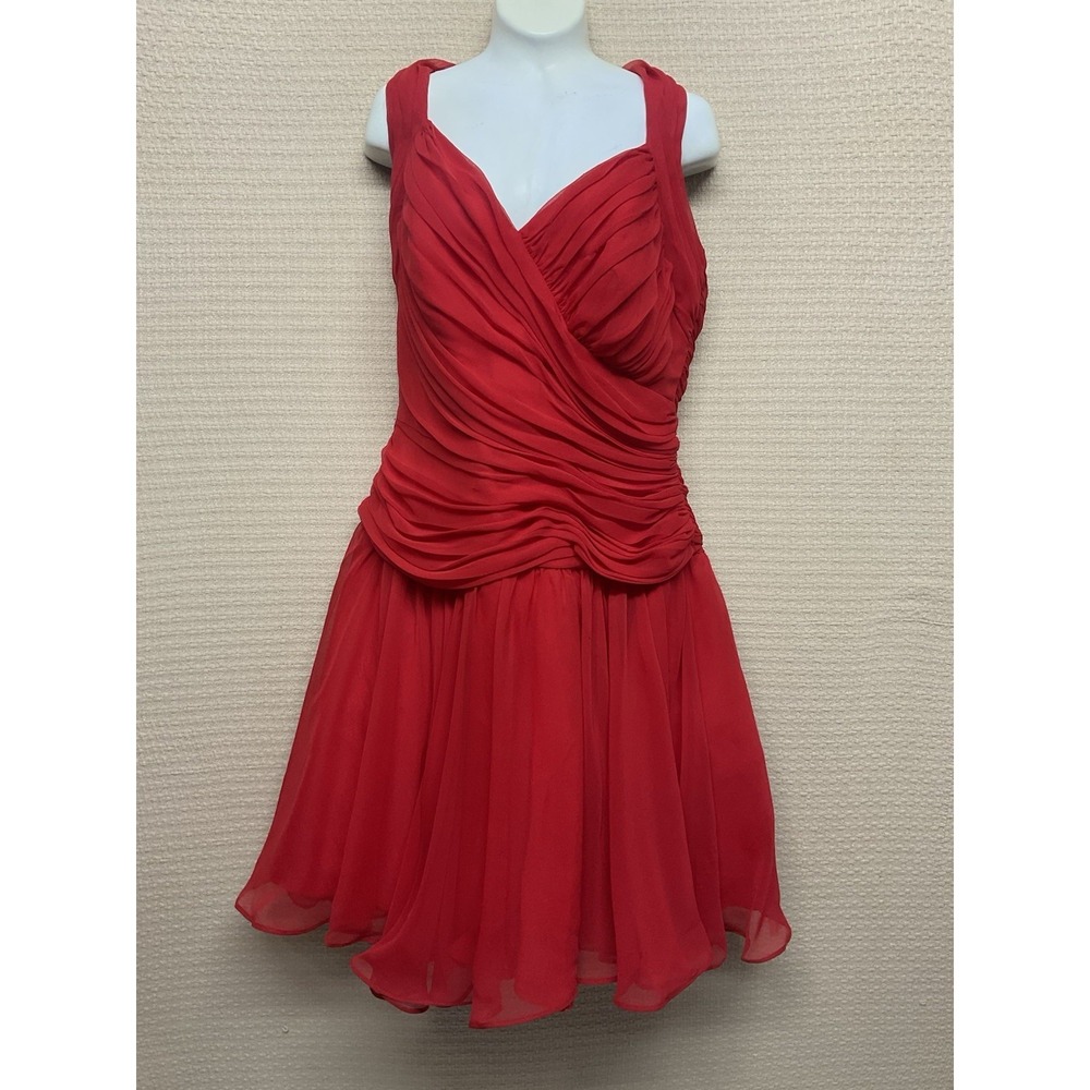 Tadashi Shoji Halter Gown Midi Layered Ruby Red Dress Size 12 Cocktail Evening